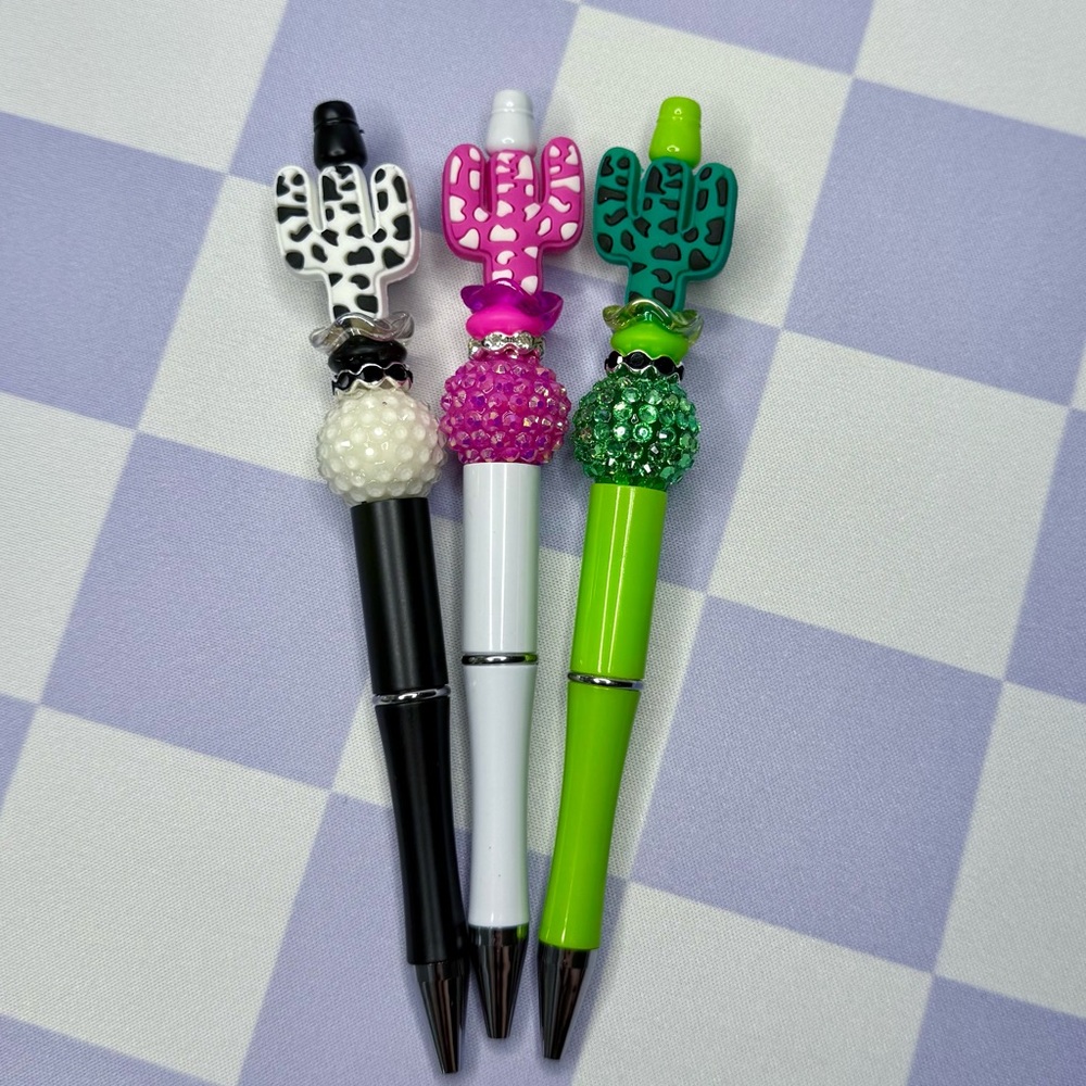 Cute Cactus & Rhinestone Beaded Pen- Pick Pink, White, or Green